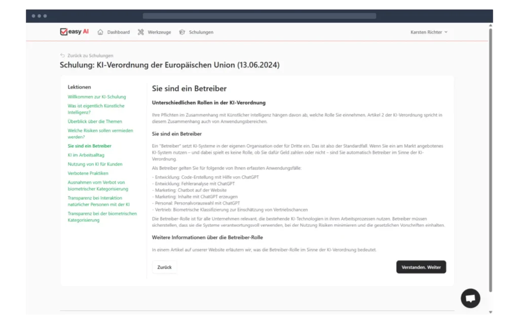 Damit sie passgenau schulen können., stimmt easy AI stimmt die Schulungsinhalte genau auf Ihre Anwendungsfälle ab.